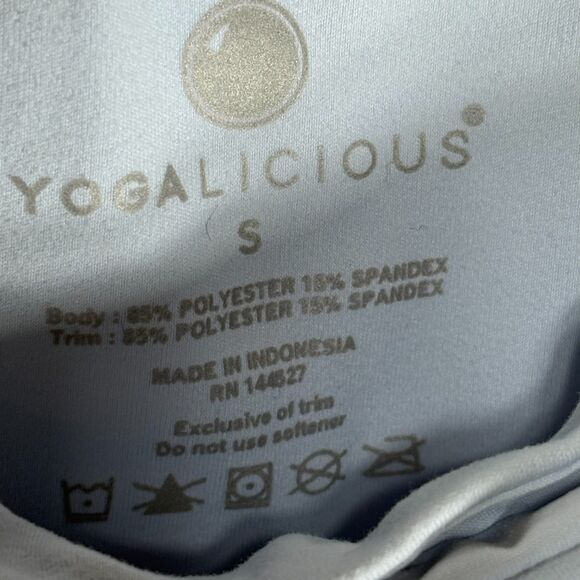 YOGALICIOUS Blue Cropped Leggings Yoga Athletic Front Cut Out Design Size Small - Picture 8 of 9